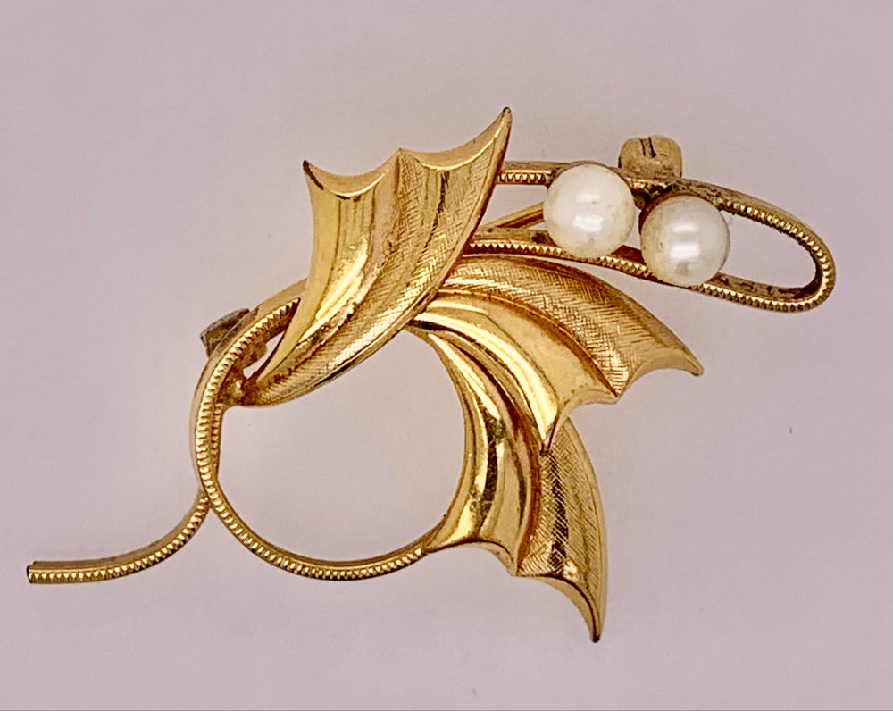 Estate Floral Faux Pearl Brooch