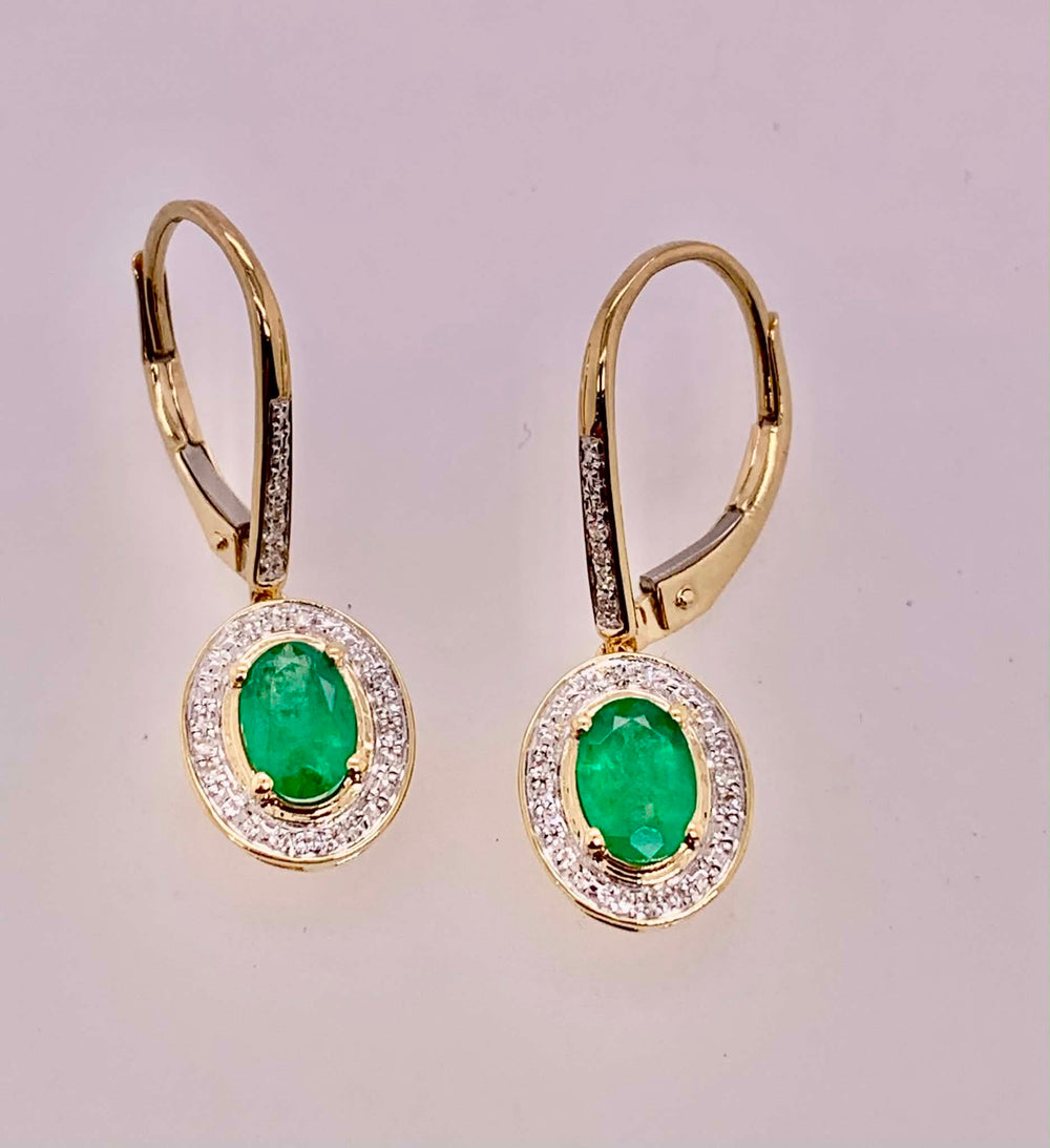 14K Emerald & Diamond Earrings