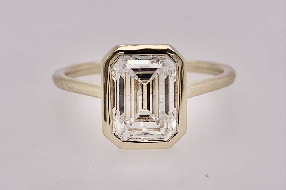 14K Emerald Cut LAB Diamond Solitaire Ring