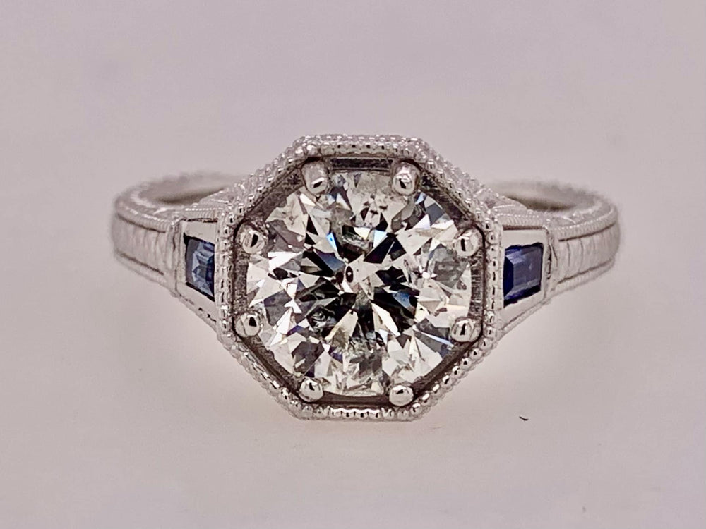 Antique Reproduction Platinum Diamond and Sapphire Ring