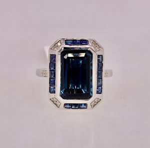 14K Blue Topaz Sapphire Diamond Ring