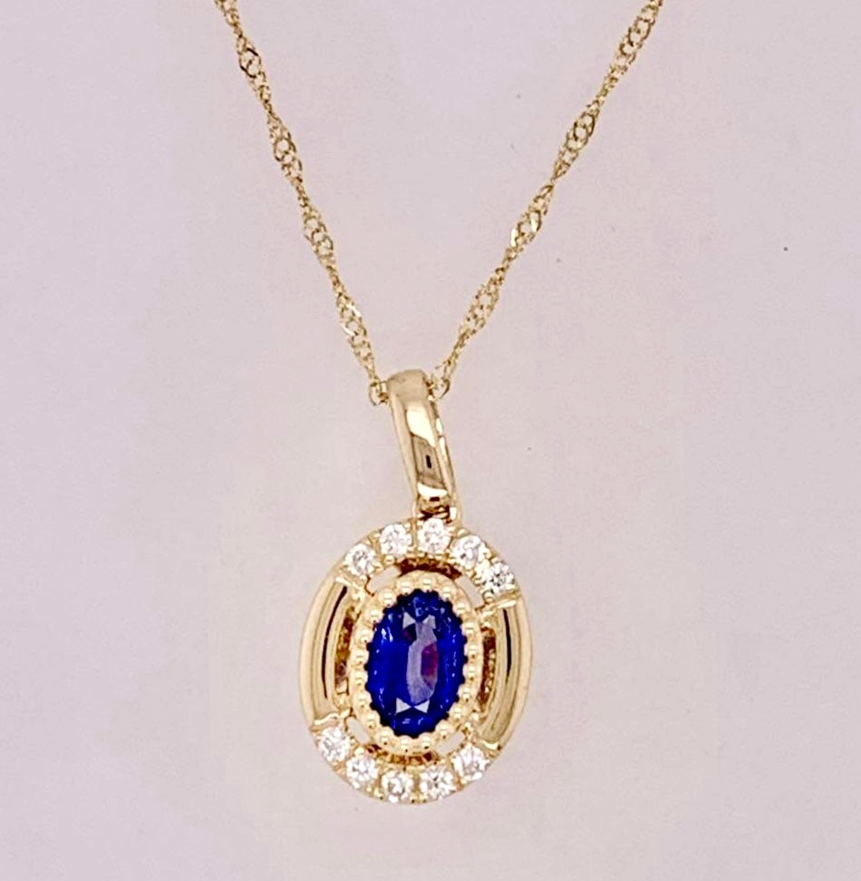 14K Sapphire & Diamond Pendant