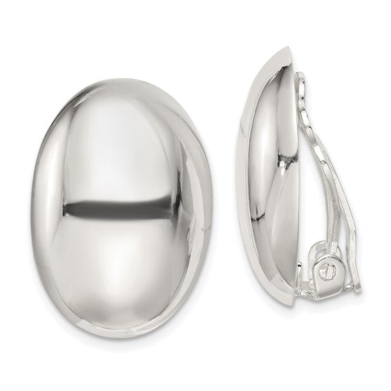 Sterling Silver Oval Button Clip-On Earrings