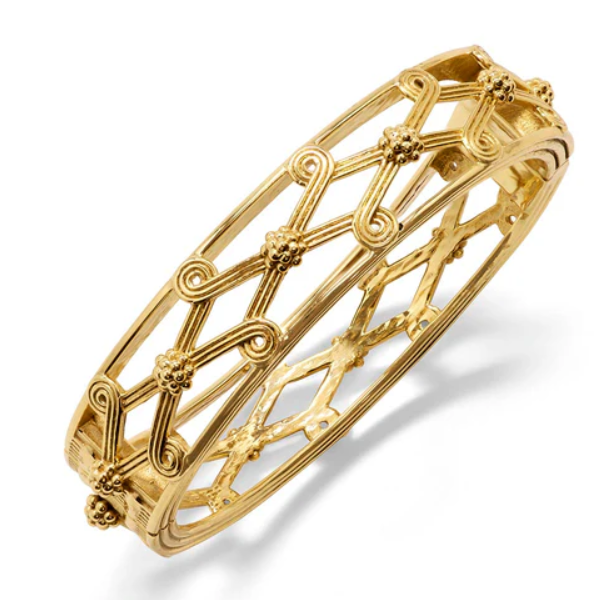 Monique Lattice Hinged Bangle - Gold