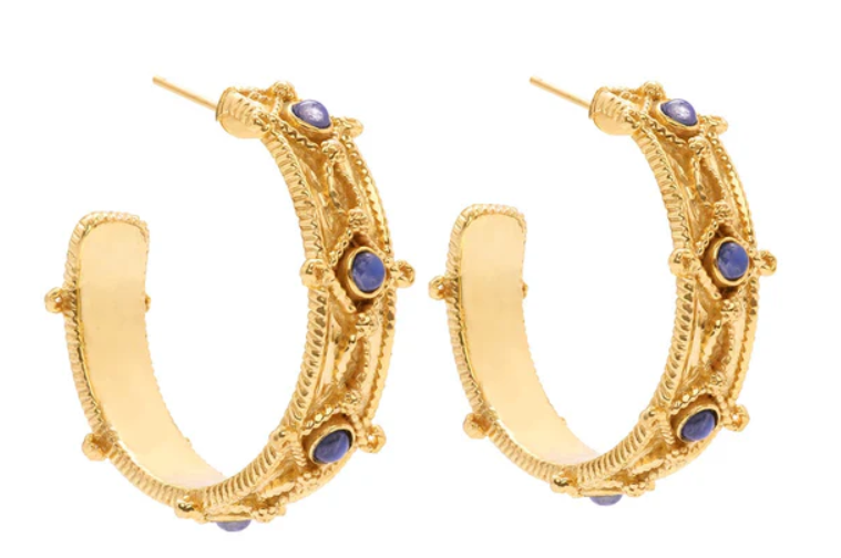 Victoria Hoop Earrings - Gold/Blue Labradorite