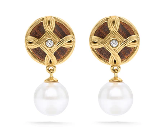 Monique Drop Earrings - Pearl/Teak