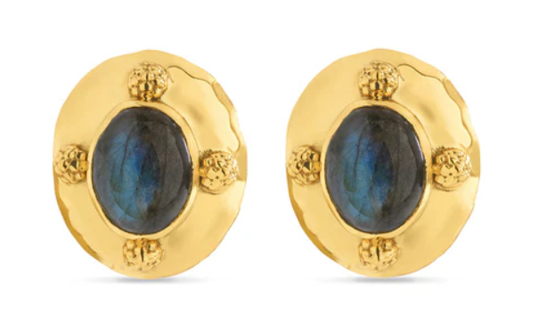 Cleopatra Oval Earrings - Gold/Blue Labradorite