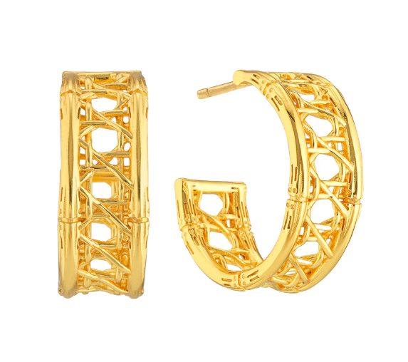 Veranda Caning Medium Hoop Earrings - Gold