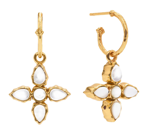 Aurora Hoop Earrings with Double Sided Charm - Abalone/MOP