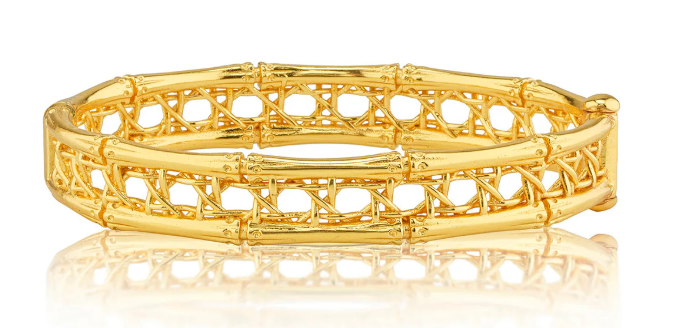 Veranda Caning Hinged Bangle, S/M - Gold