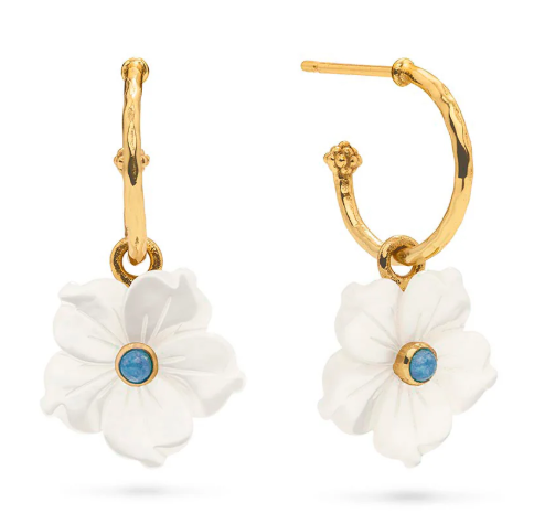 Mermaid Garden Hoop Earrings with Flower Charm - MOP