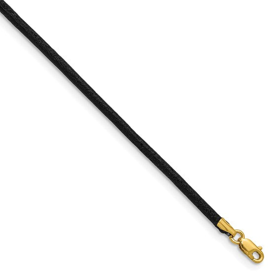 14k 20" Black Leather Cord Necklace
