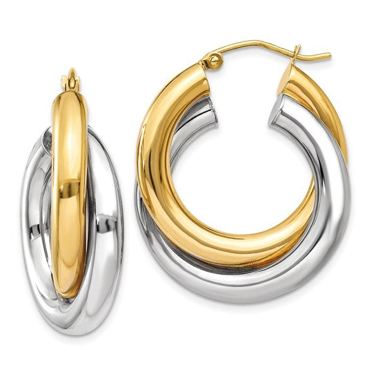 14K Two-tone Polished Double Tube Hoop Earrings