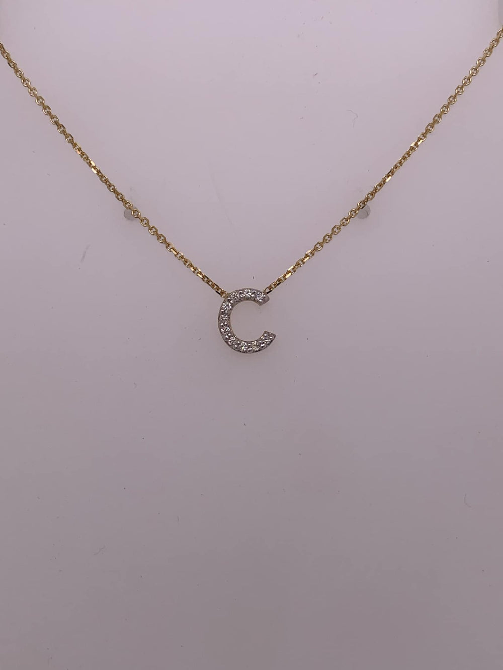 14K Mini Diamond "C" Initial Necklace