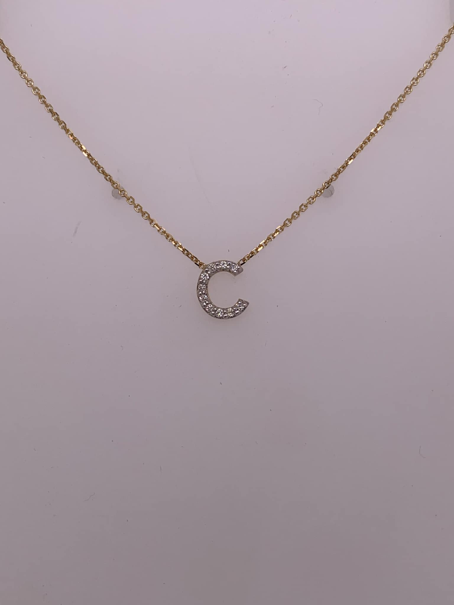14K Mini Diamond "C" Initial Necklace