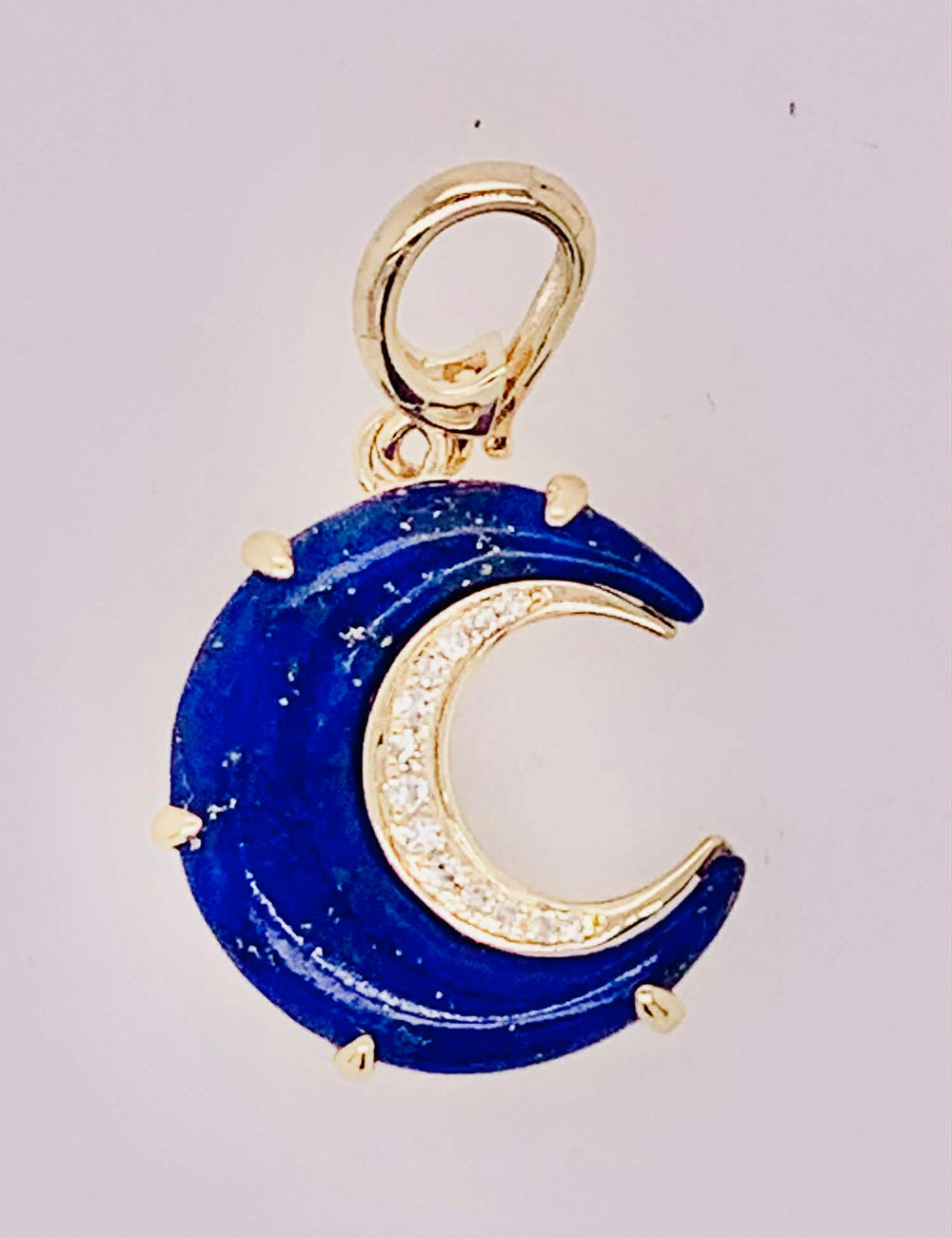 14K Gold Lapis & Diamond Crescent Moon Charm