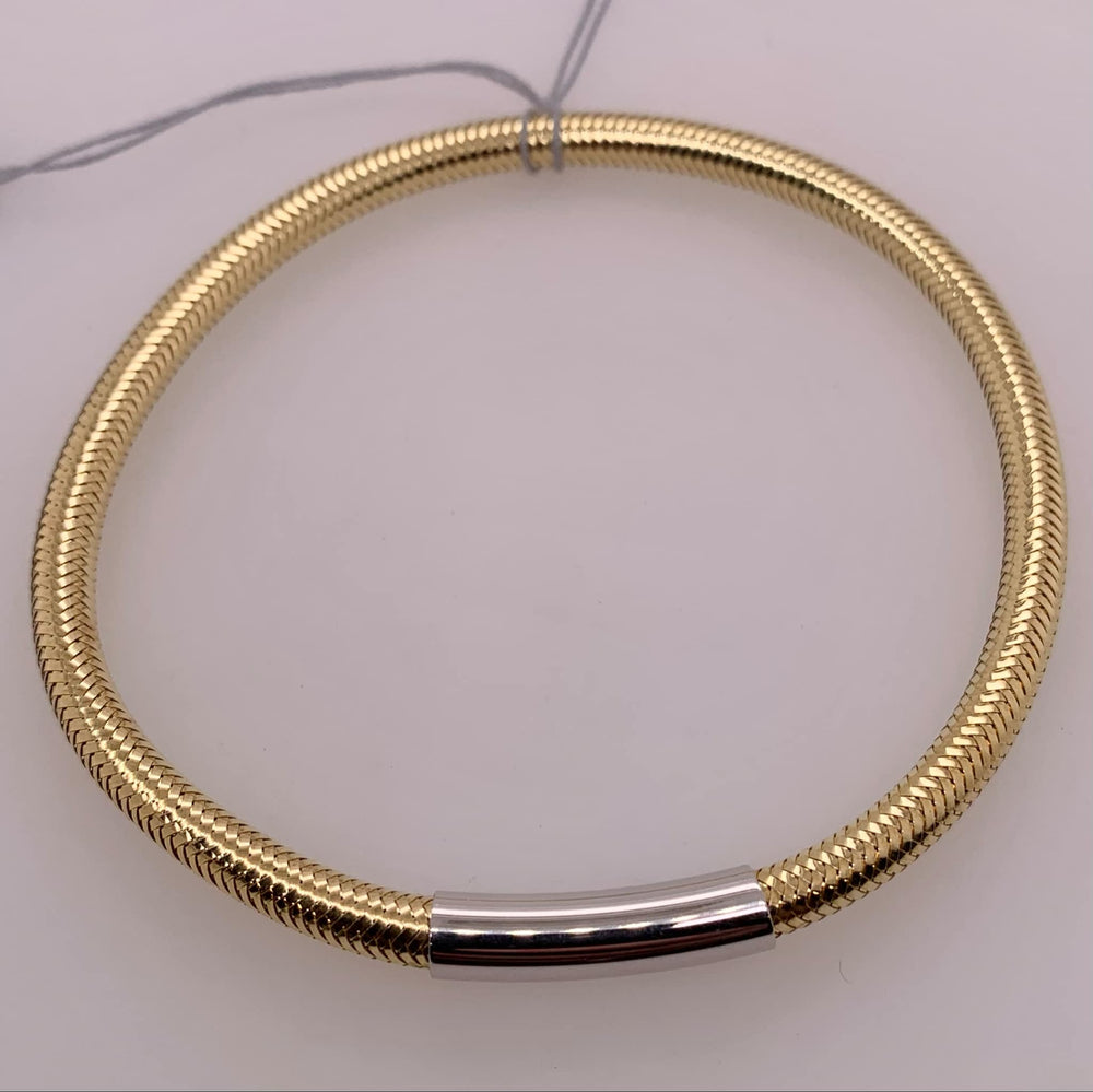 Gold Over Silver Basketweave Stretch Bangle