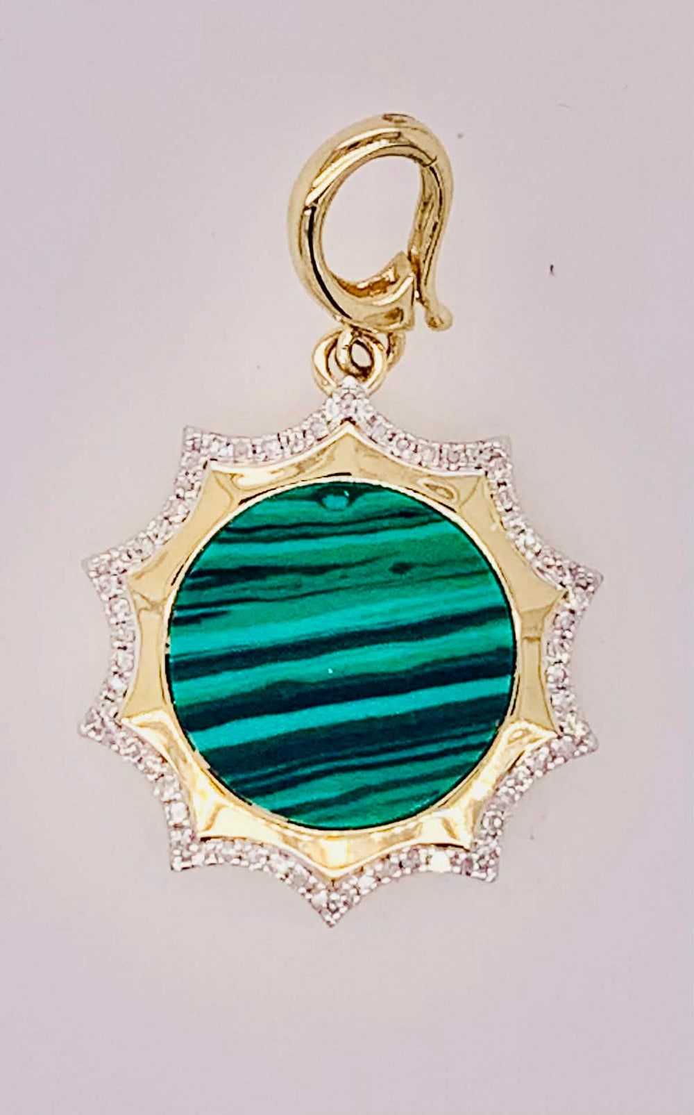 14K Gold Malachite & Diamond Charm