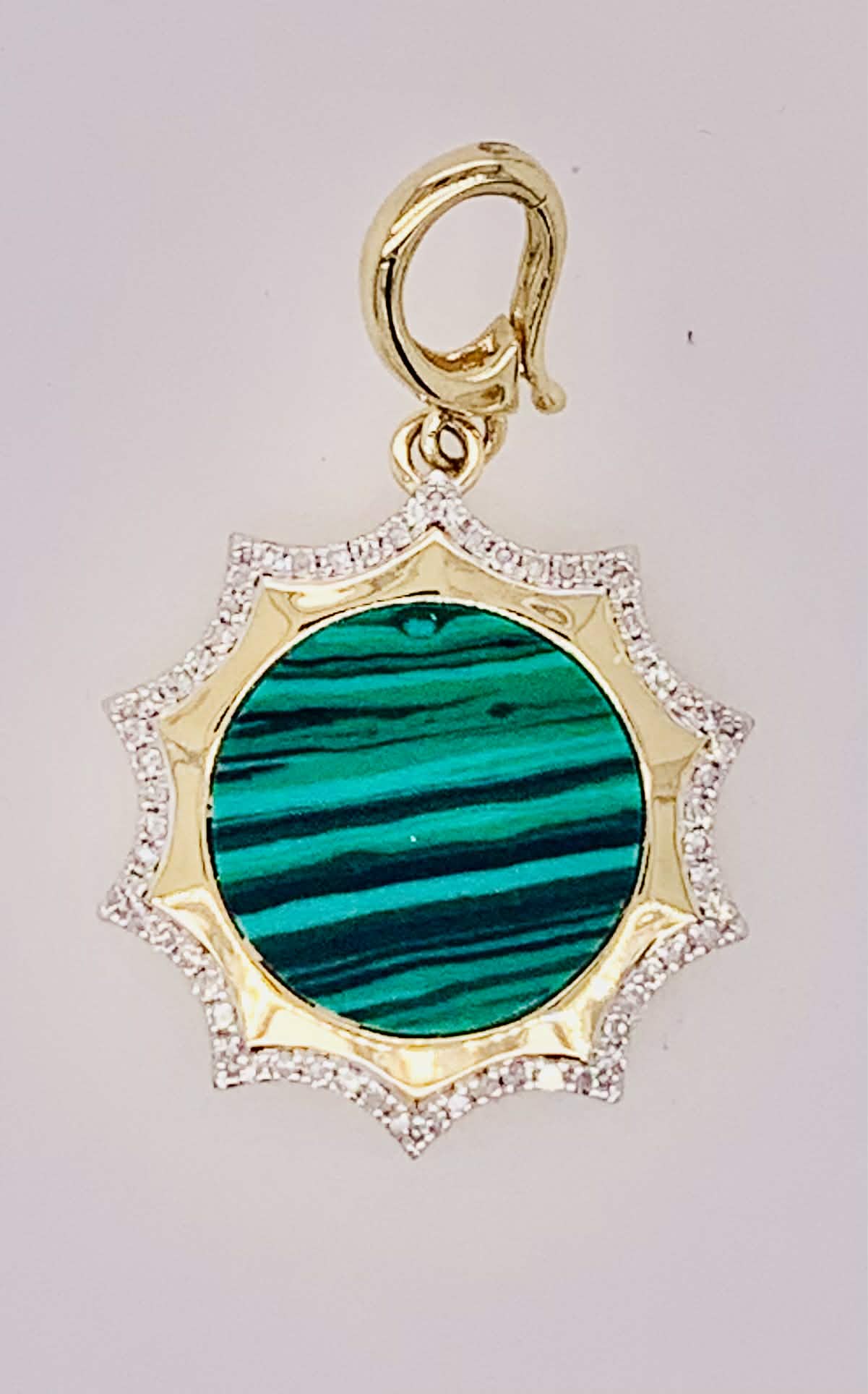 14K Gold Malachite & Diamond Charm