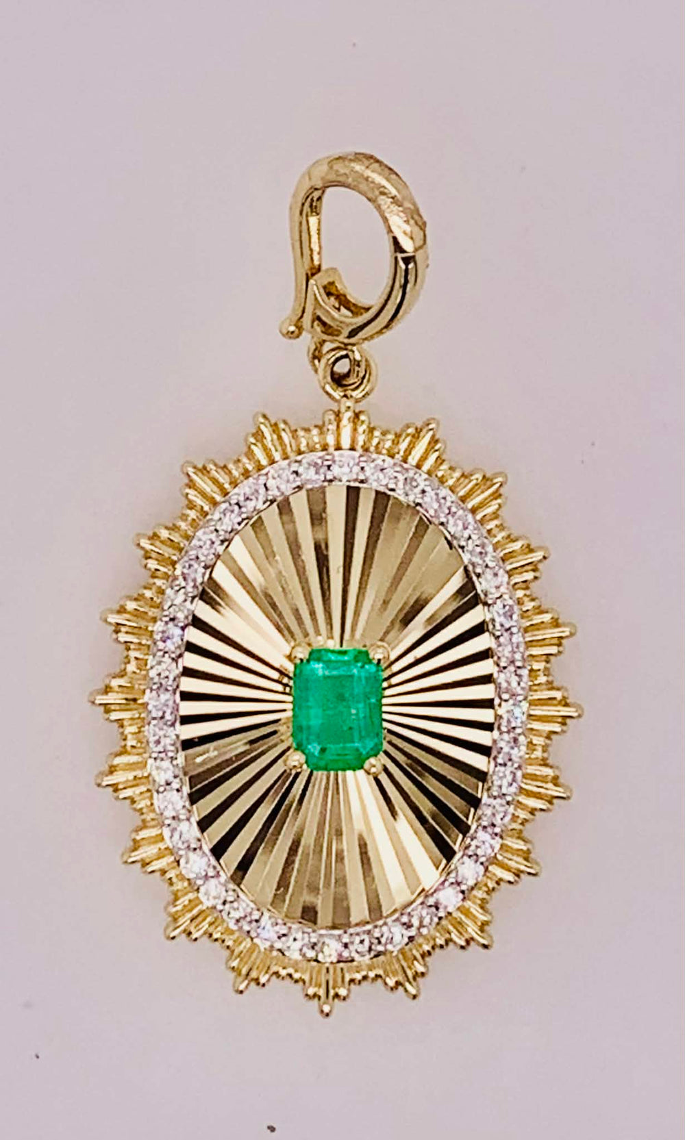 14K Gold Emerald & Diamond Sunburst Charm