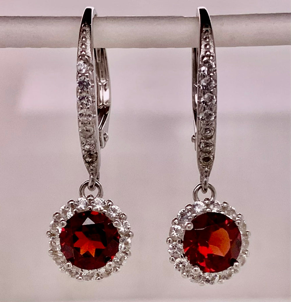 Sterling Garnet Dangle Earrings