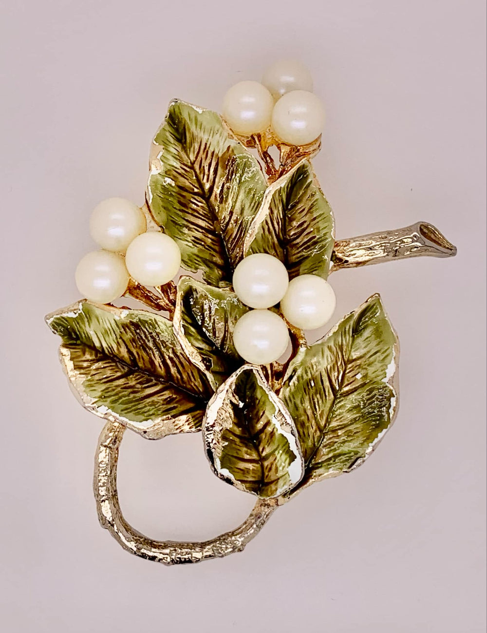 Estate Floral Faux Pearl Brooch