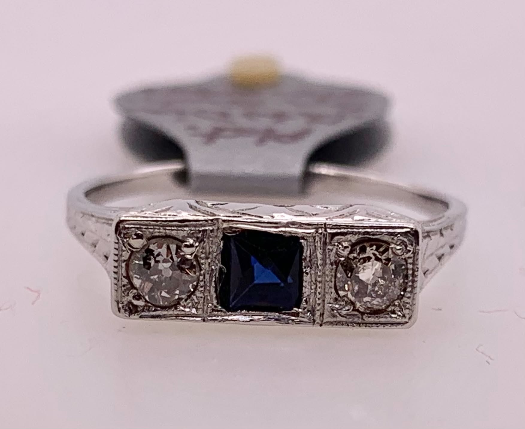 Estate Platinum Art Deco Diamond & Sapphire Ring