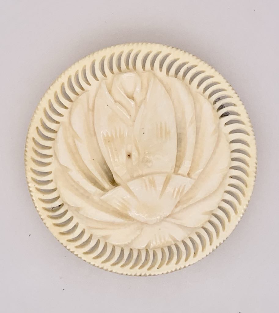 Estate Carved Floral Flower Brooch