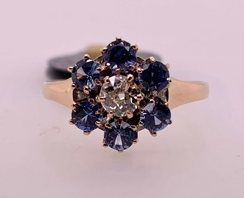 Estate 10K Sapphire & Diamond Ring