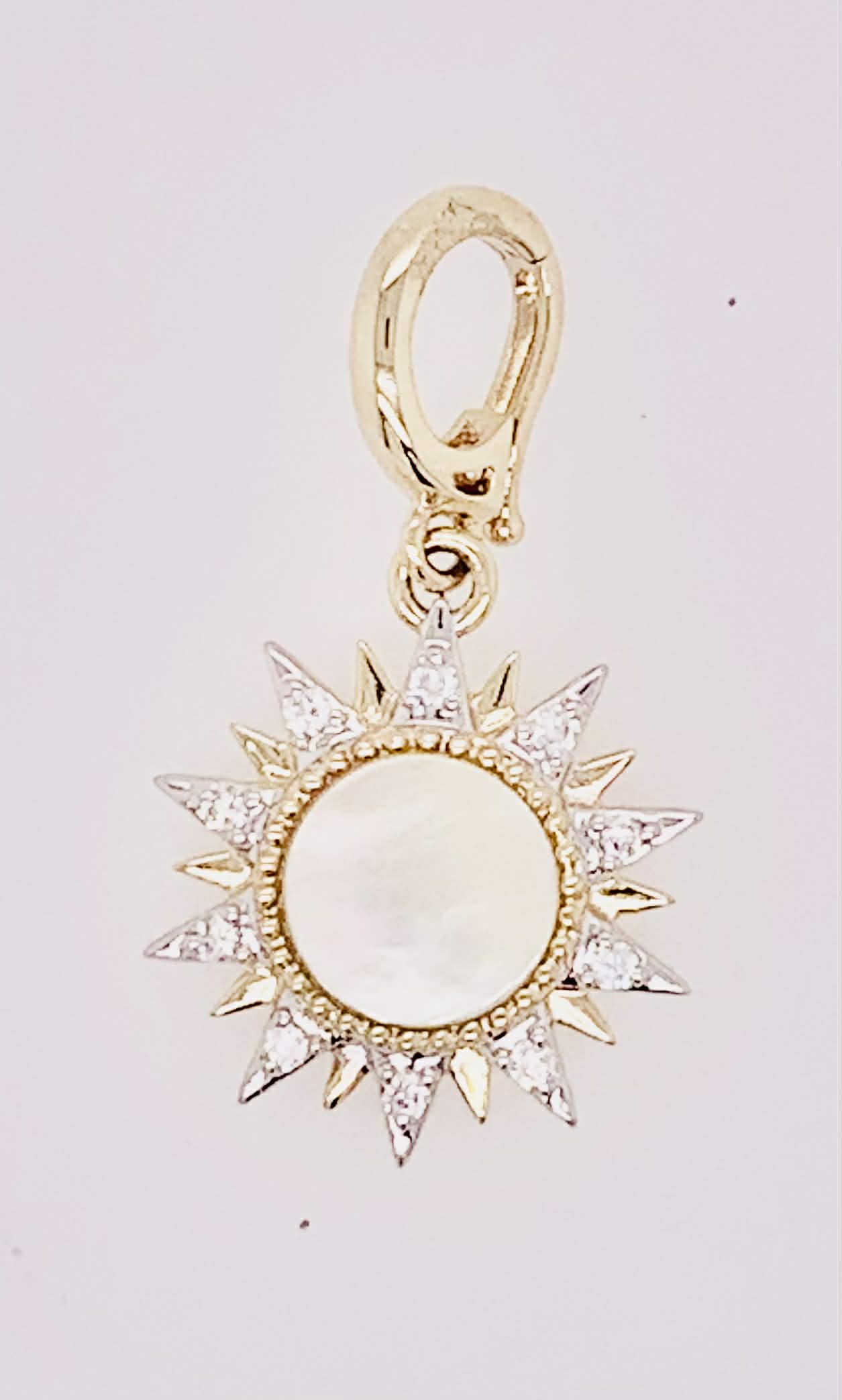 14K Gold Mother of Pearl & Diamond Sunburst Charm