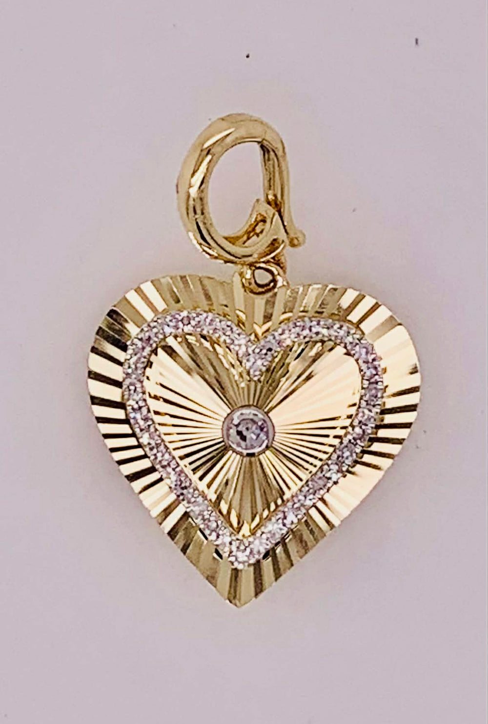 14K Gold Diamond Sunburst Heart Charm