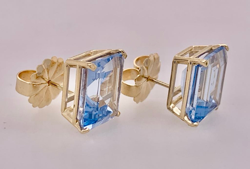 14K Synthetic Aquamarine Earrings