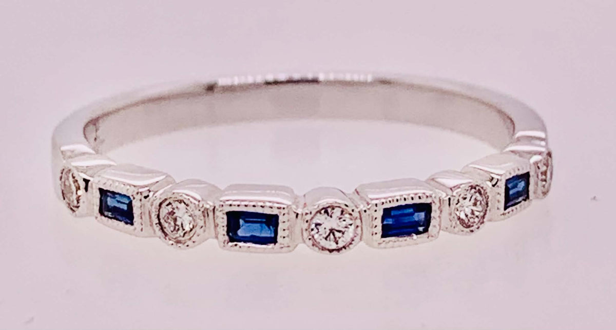 14K Diamond & Sapphire Band Ring
