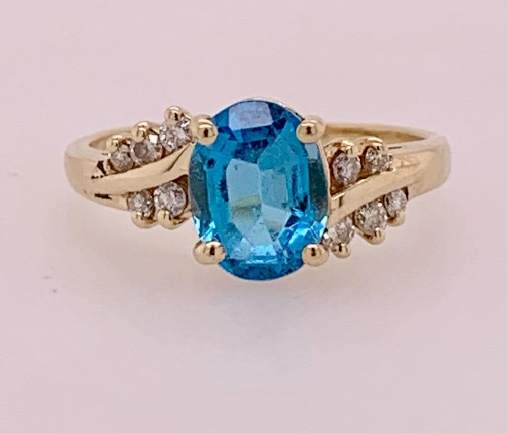 Estate 14K Blue Topaz & Diamond Ring