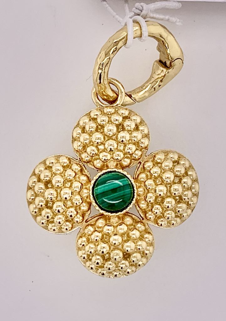 Berry Clover Double Sided Pendant - Malachite