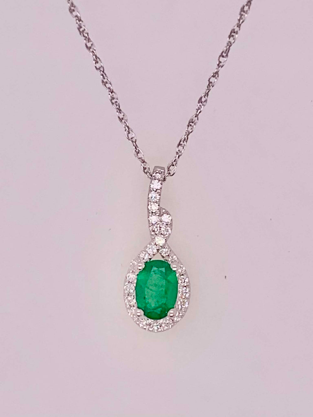 14K Emerald & Diamond Pendant
