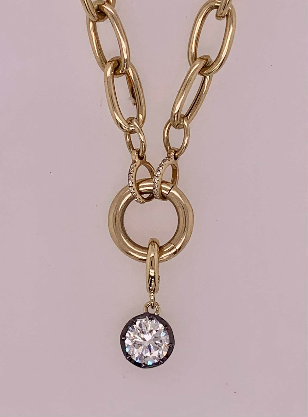 14K Round LAB Diamond Pendant/Charm