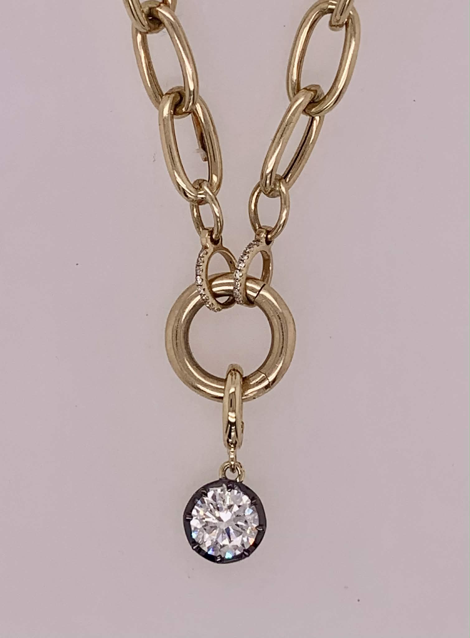14K Round LAB Diamond Pendant/Charm