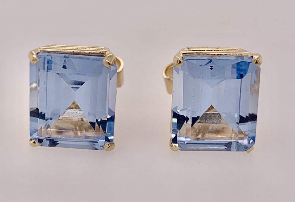 14K Synthetic Aquamarine Earrings