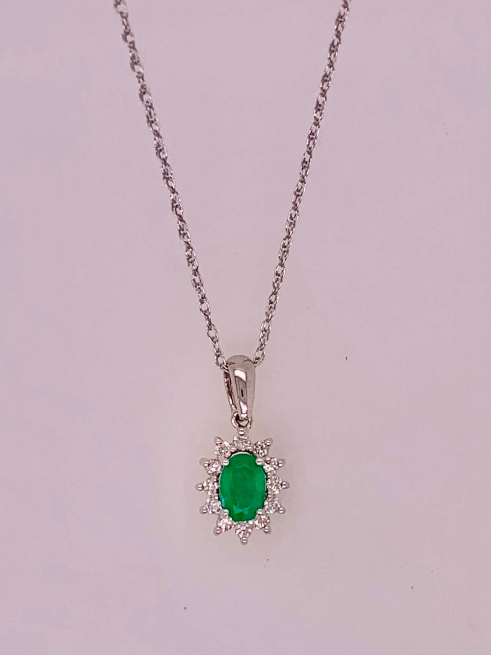 14K Emerald & Diamond Pendant