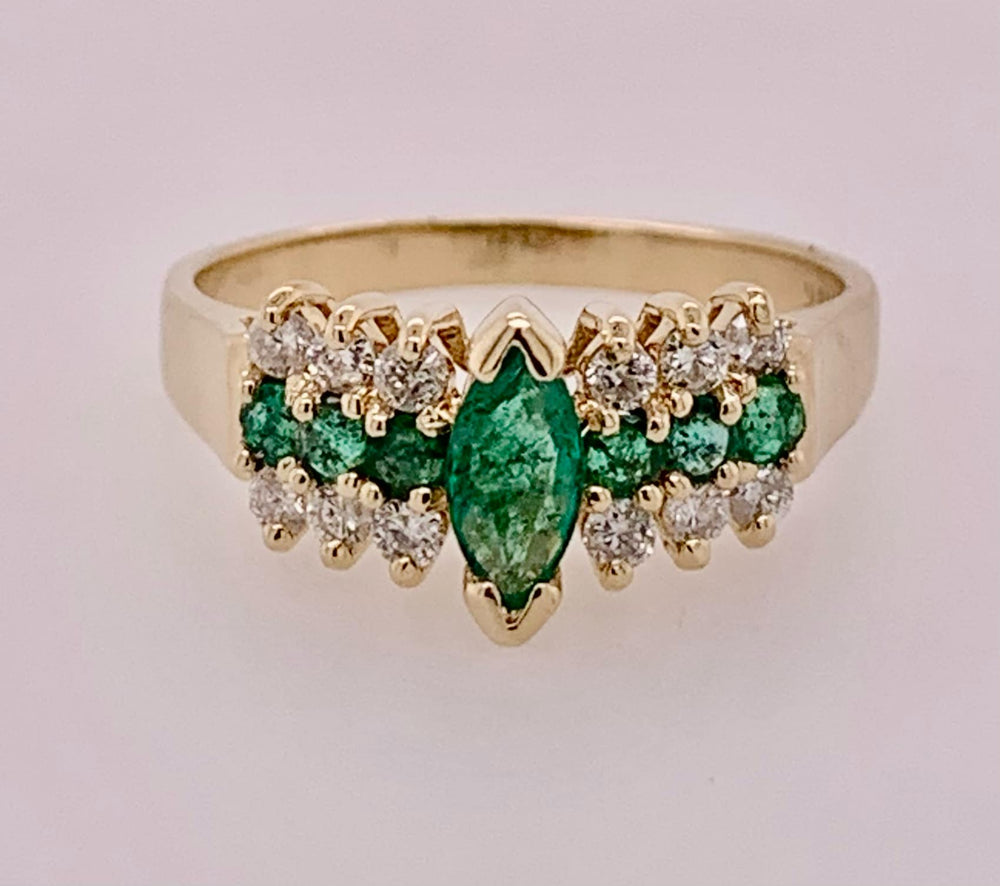 Estate 14K Emerald & Diamond Ring