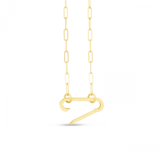 14K Gold Elongated Link Push-lock Necklace