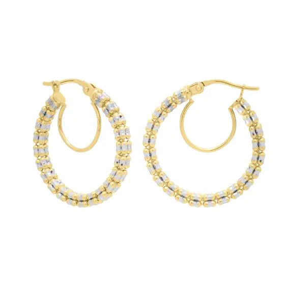 14K Gold Ice Round Hoops