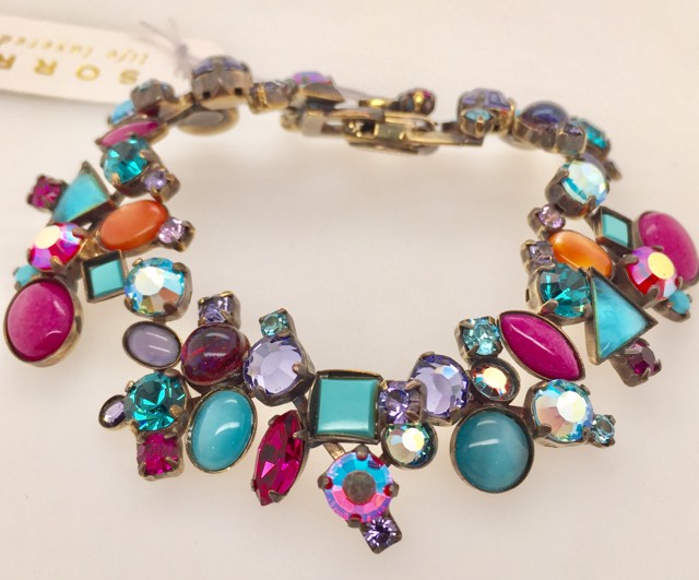 Wide Crystal and Cabochon Collage Bracelet