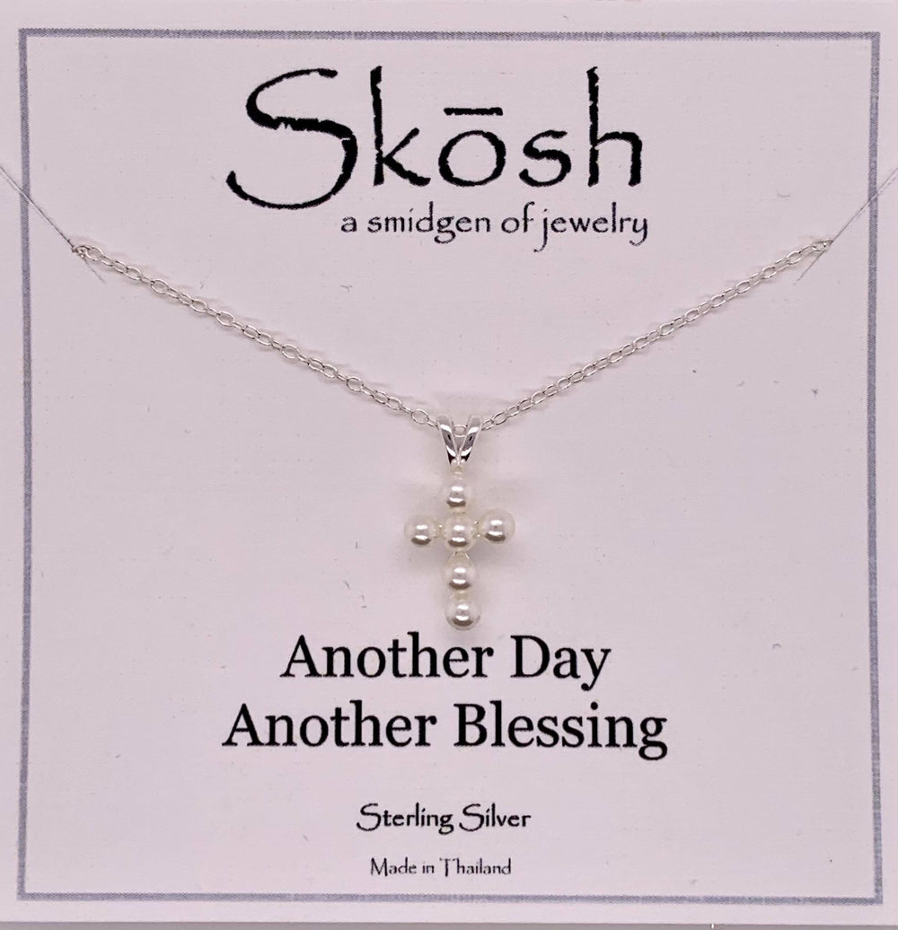 Skosh Small Pearl Cross Necklace