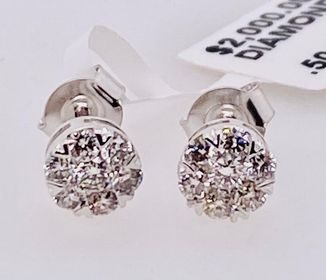14K White Gold Diamond Cluster Earrings
