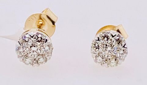 14K Gold Diamond Cluster Earrings