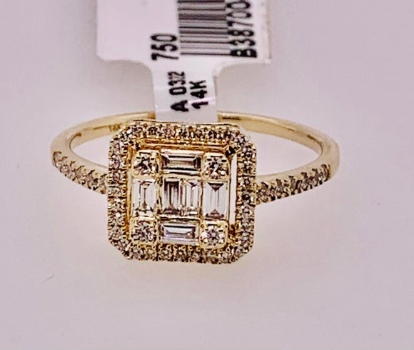 14K Baguette and Round Diamond Ring