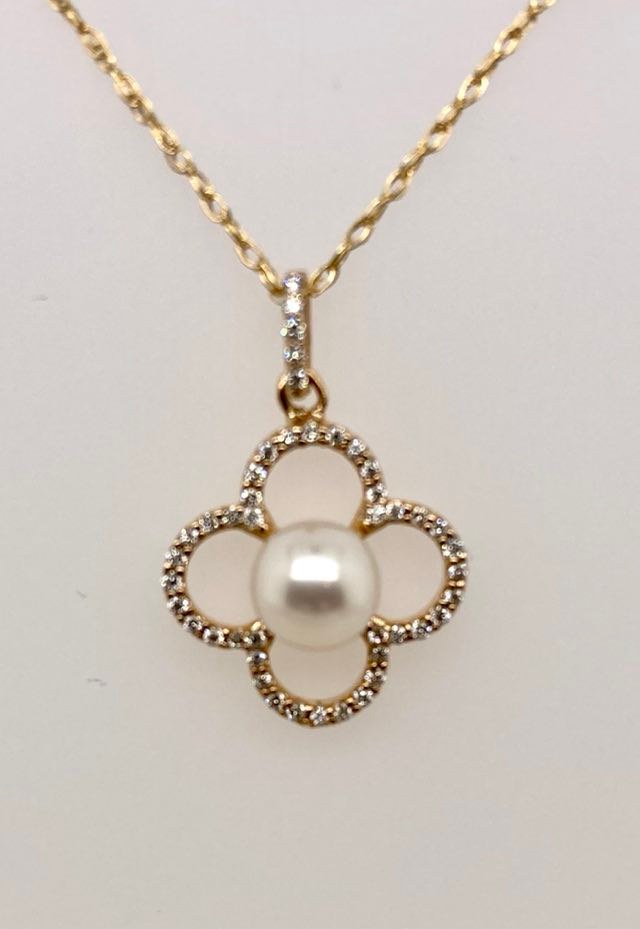 14K Pearl & Diamond Pendant
