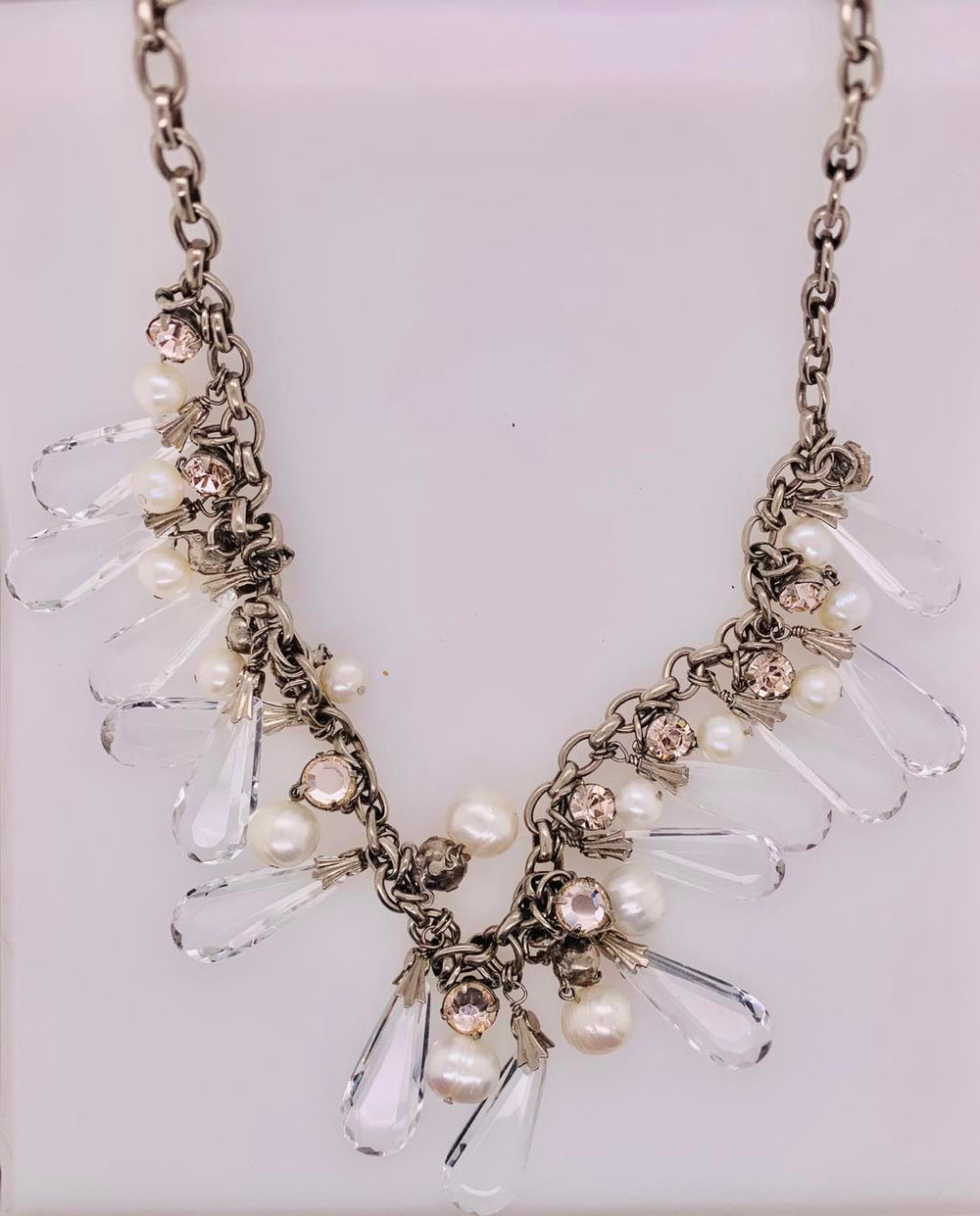Elaborate Teardrop and Beaded Crystal Necklace